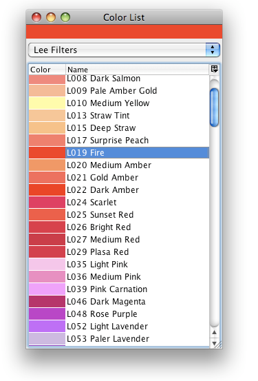 The color list window