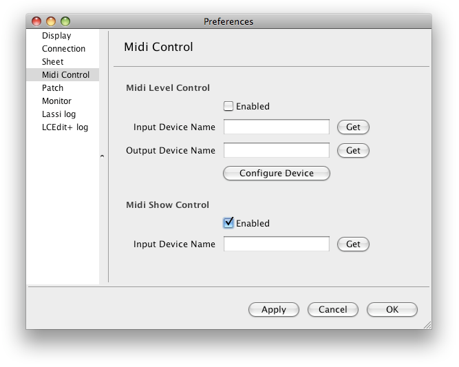 Midi Show Control Preferences